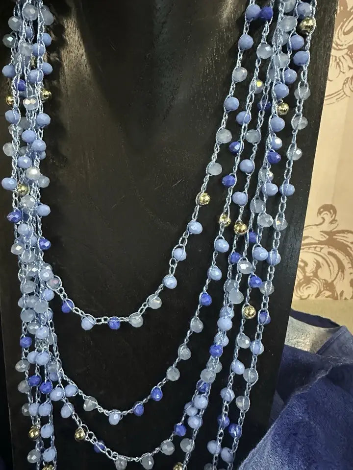 Collana multifilo macramè blu cobalto