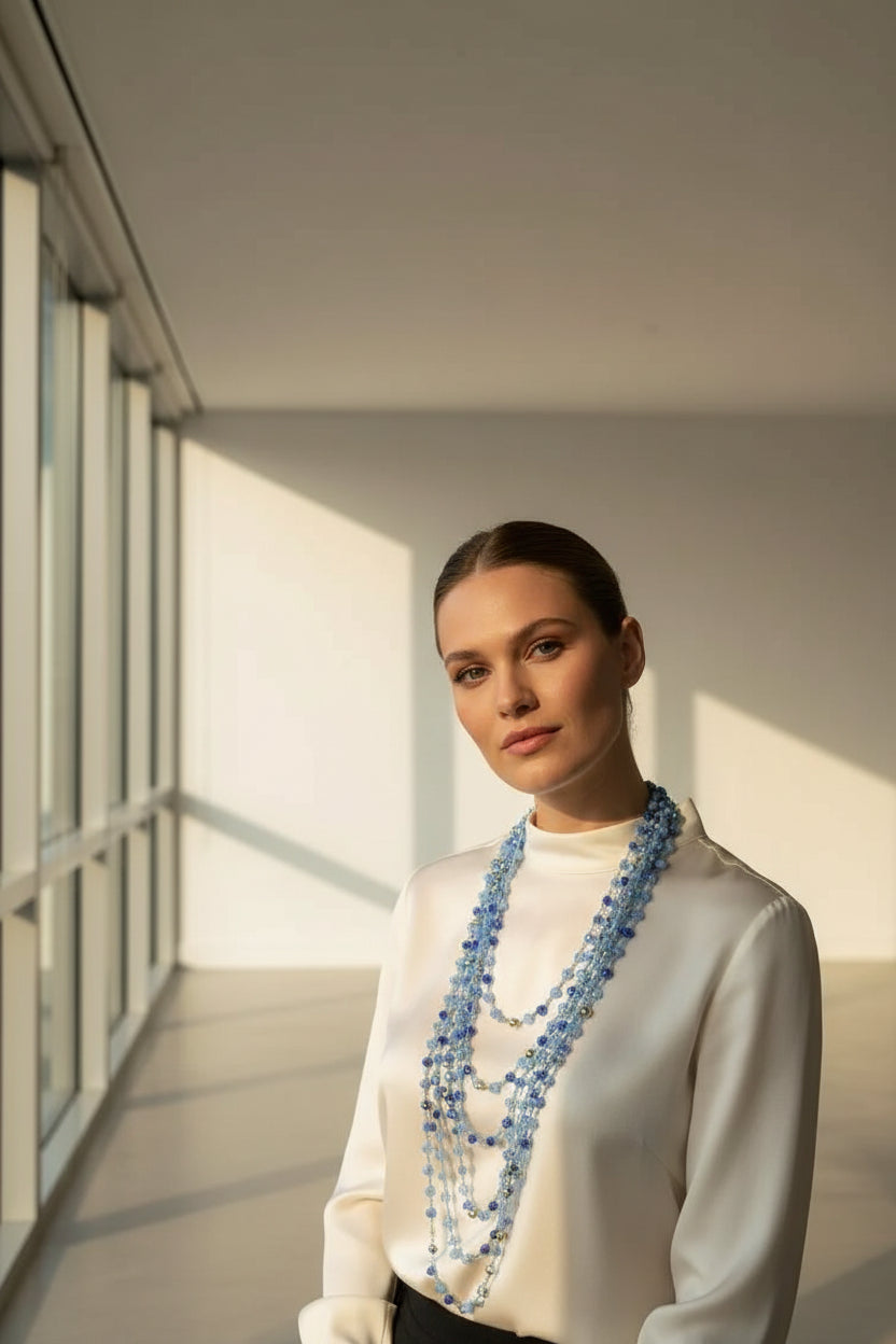 Collana multifilo macramè blu cobalto