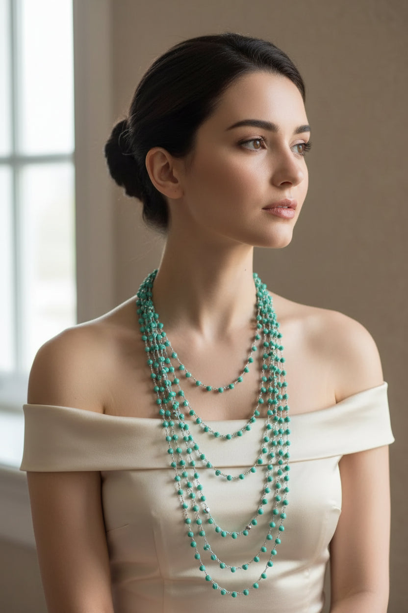 Collana multifilo macramè verde smeraldo