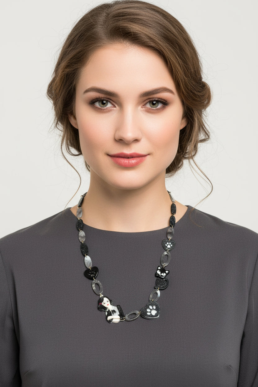 Collana lunga metallo charme vinile