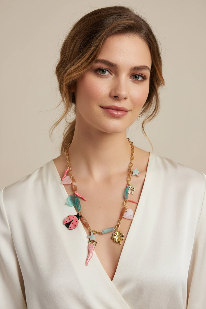 Collana lunga metallo charme vinile