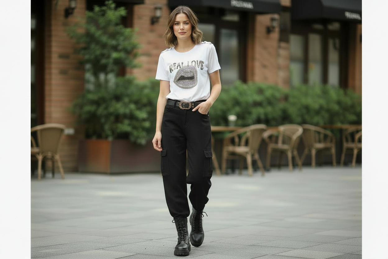 t-shirt bianca con strass