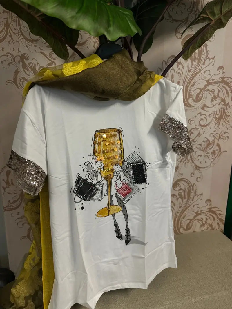 T-shirt con stampa e applicazione — ROSSO / S/M / L/XL