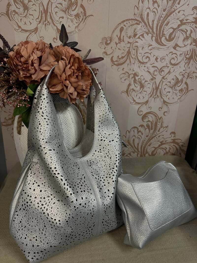 Borsa ecopelle argento