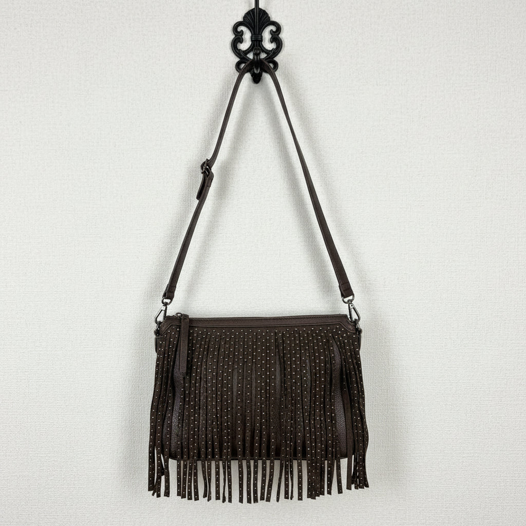 Borsa ecopelle marrone con frange