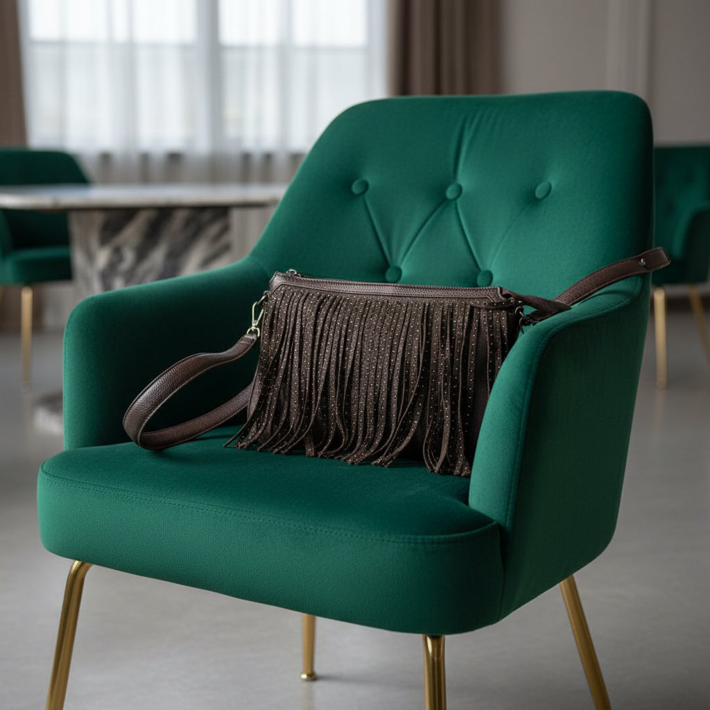 Borsa ecopelle marrone con frange