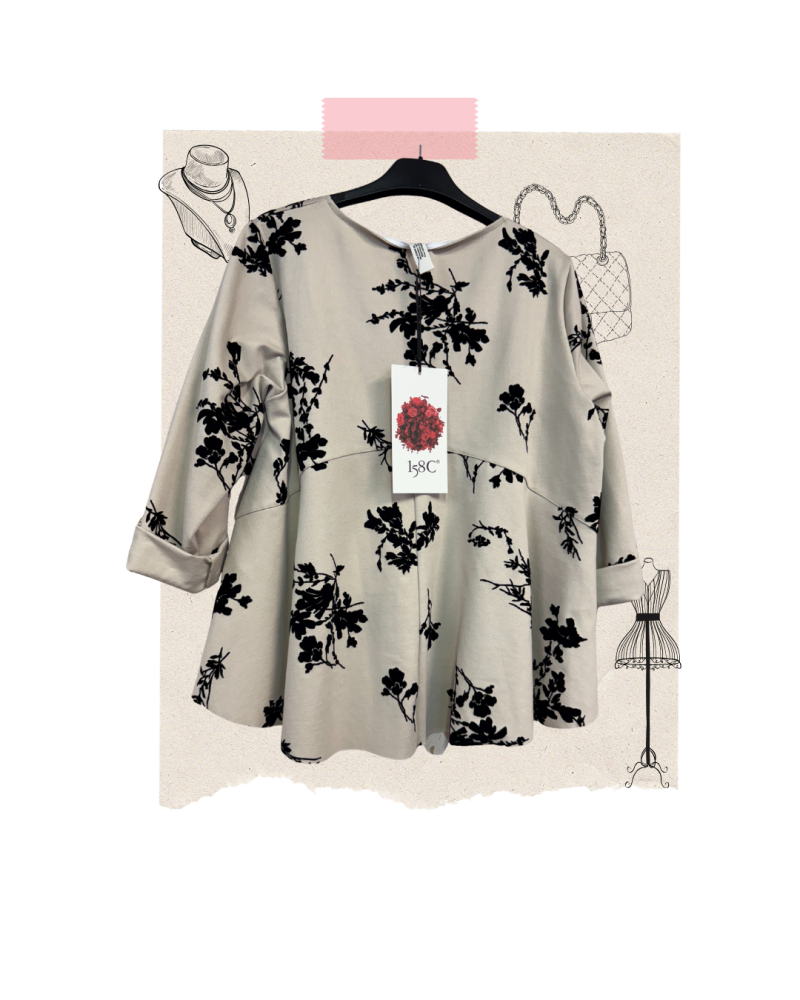 maglia svasata corta fiori 158c