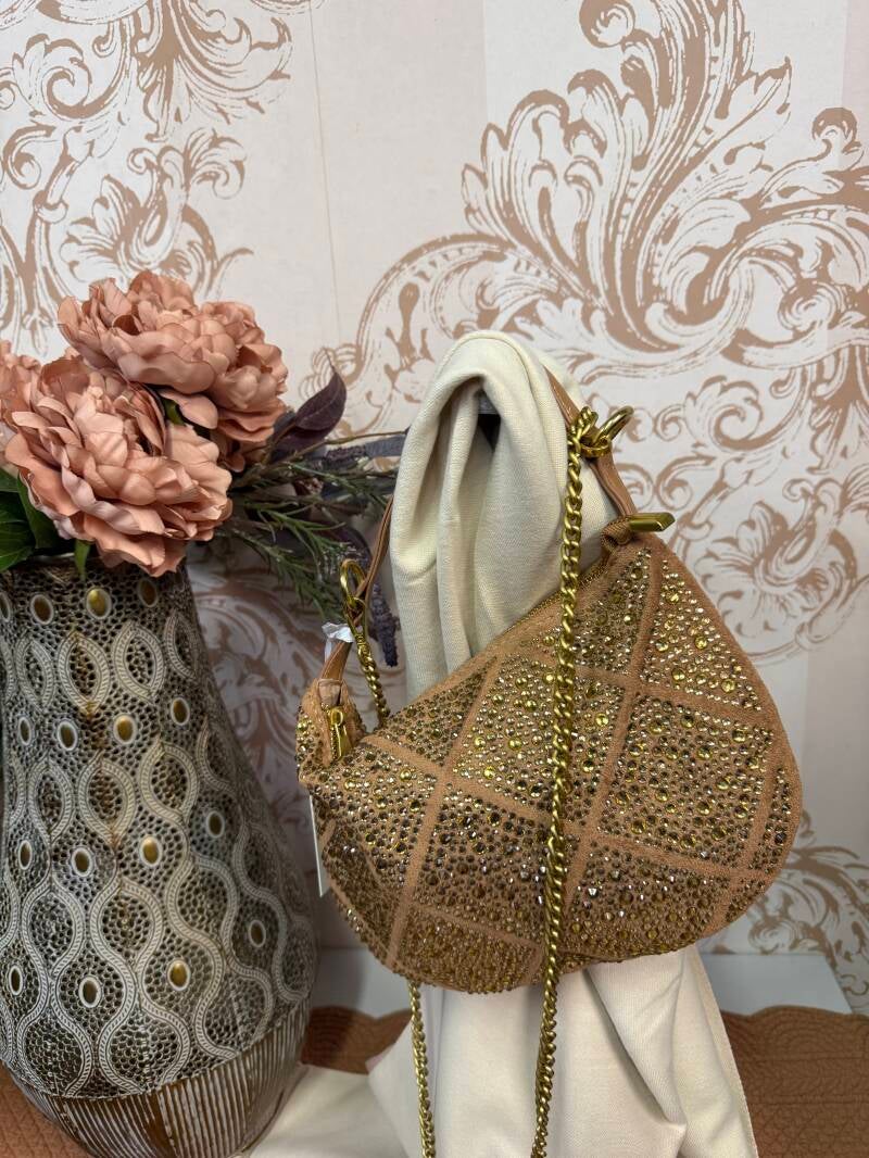 Borsetta strass caramello