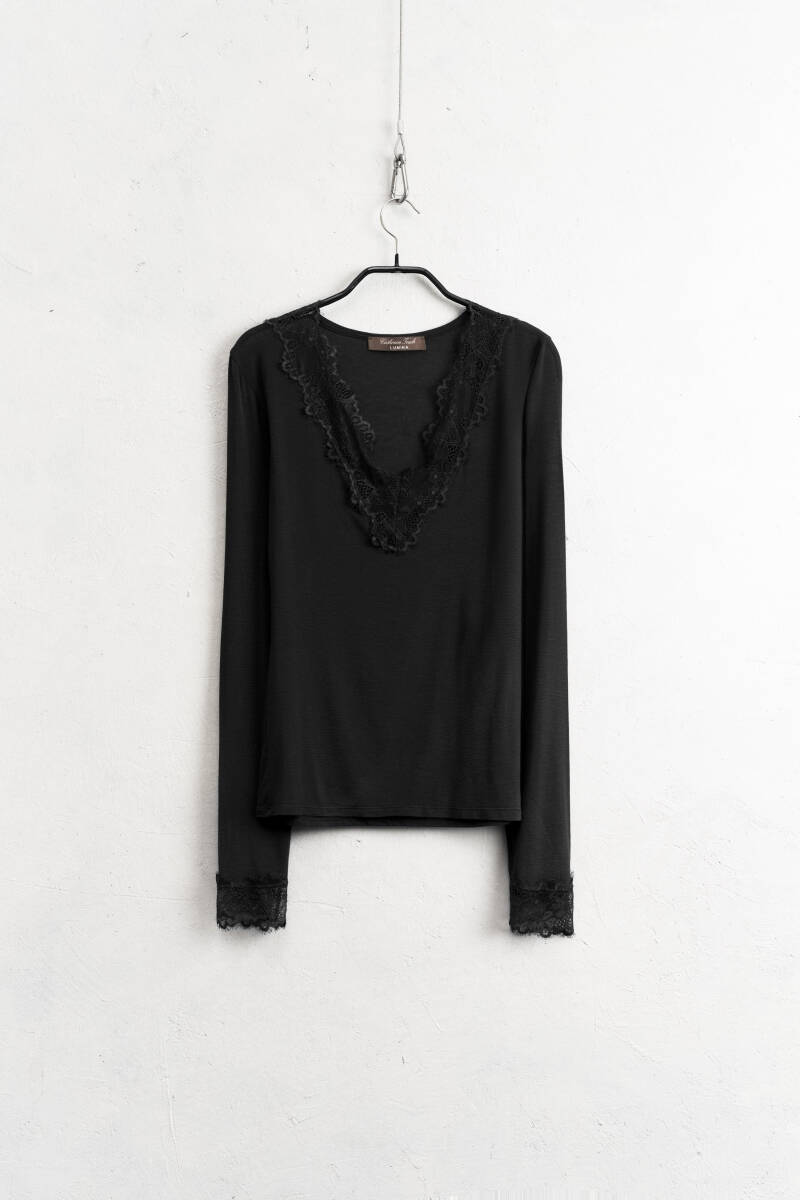 Maglia maniche lunghe pizzo nero