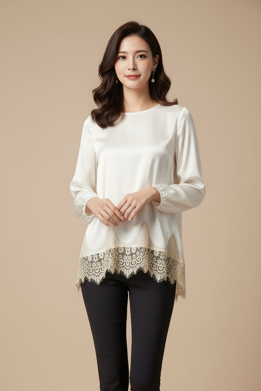 Blusa maniche lunghe pizzo