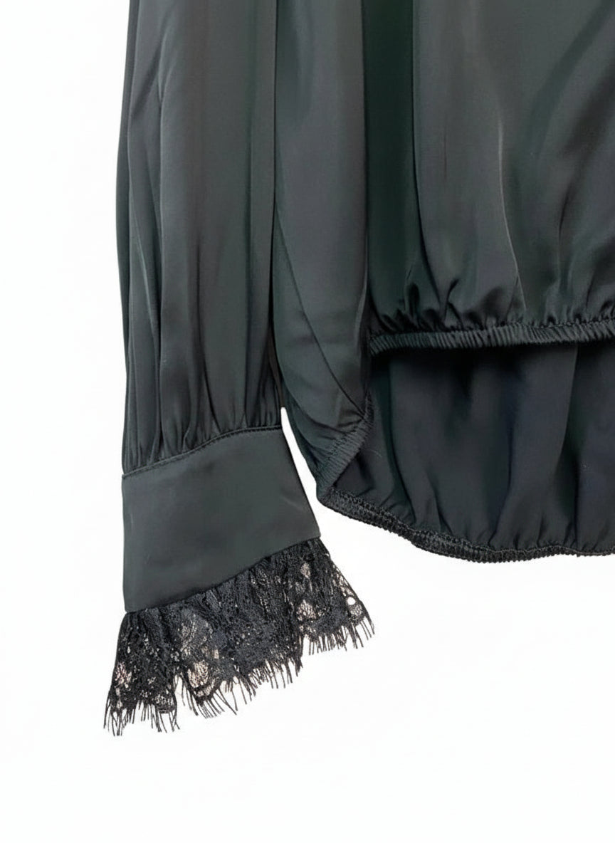 Blusa nera maniche lunghe pizzo — S/M