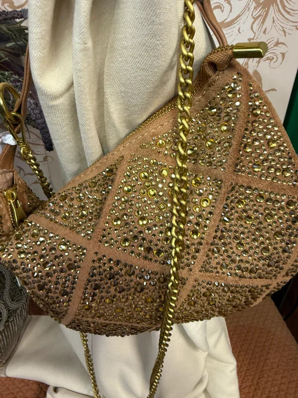Borsetta strass caramello
