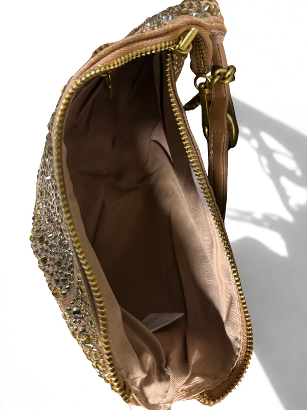 Borsetta strass caramello