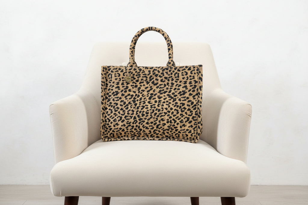 borsa shopping tessuto  beige e nero