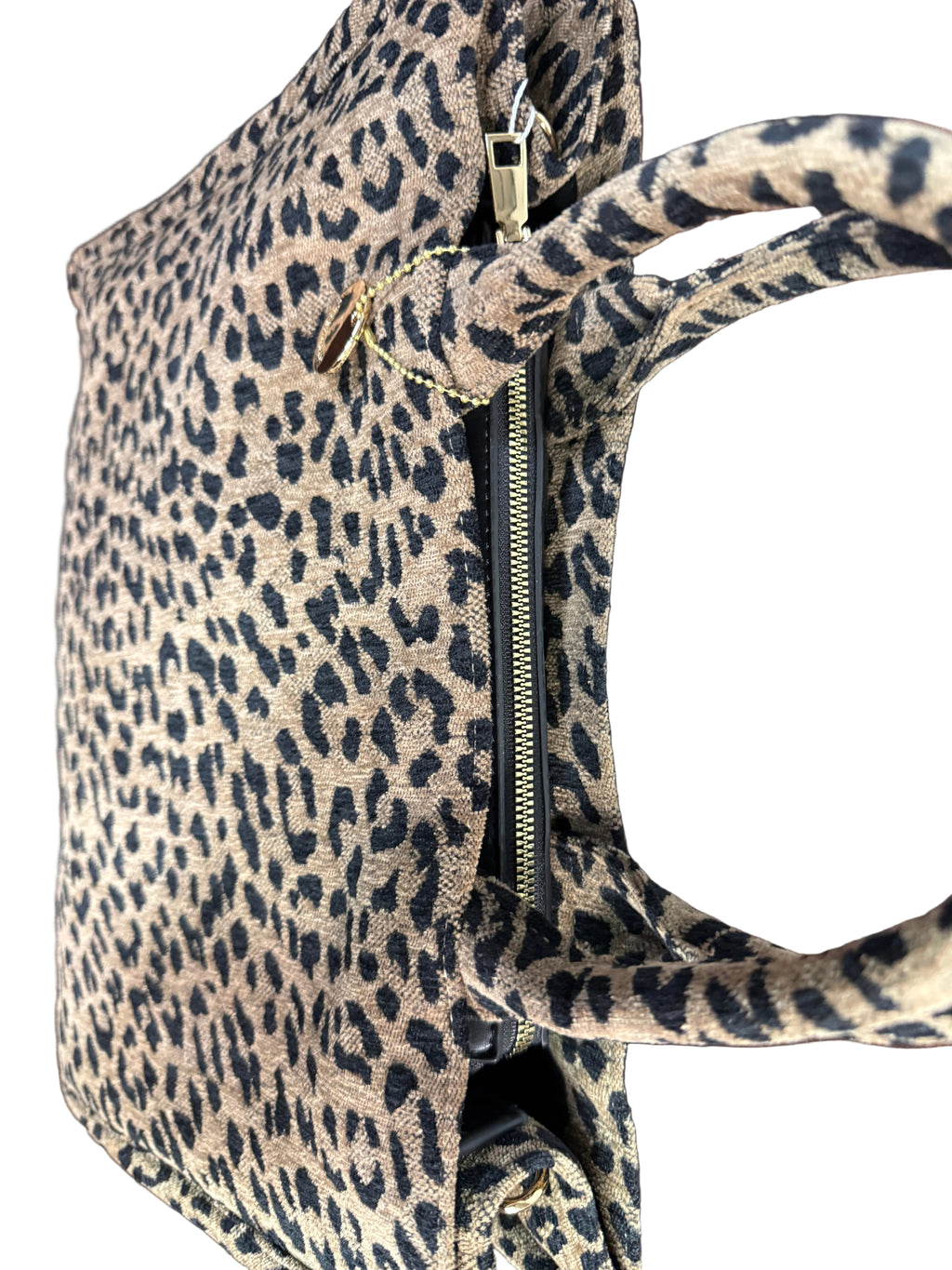 borsa shopping tessuto  beige e nero