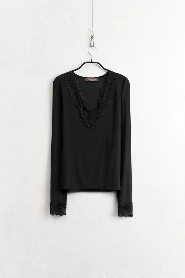 Maglia maniche lunghe pizzo nero
