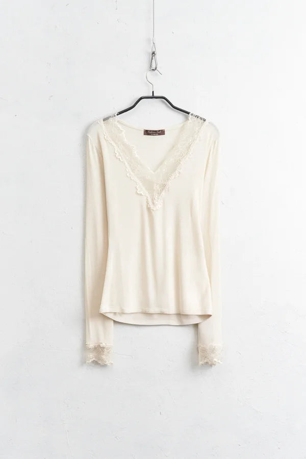 Maglia maniche lunghe pizzo avorio