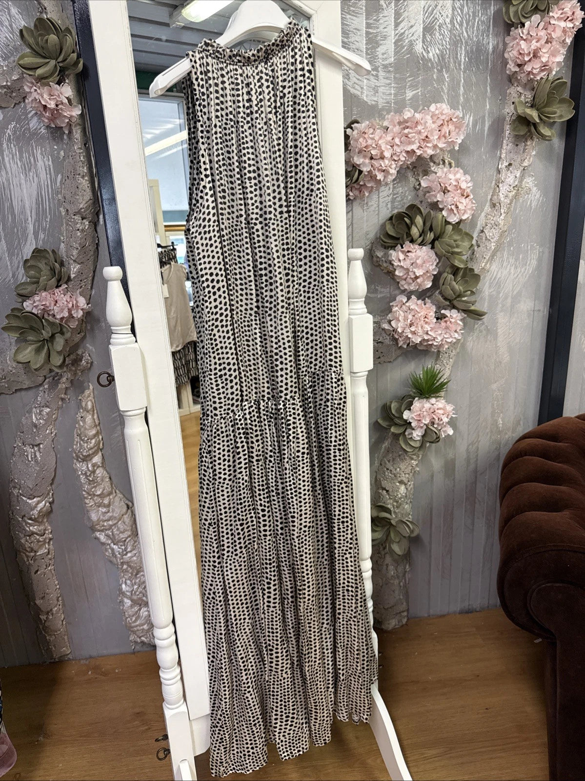 vestito donna lungo fantasia nero avorio Altamira Milano