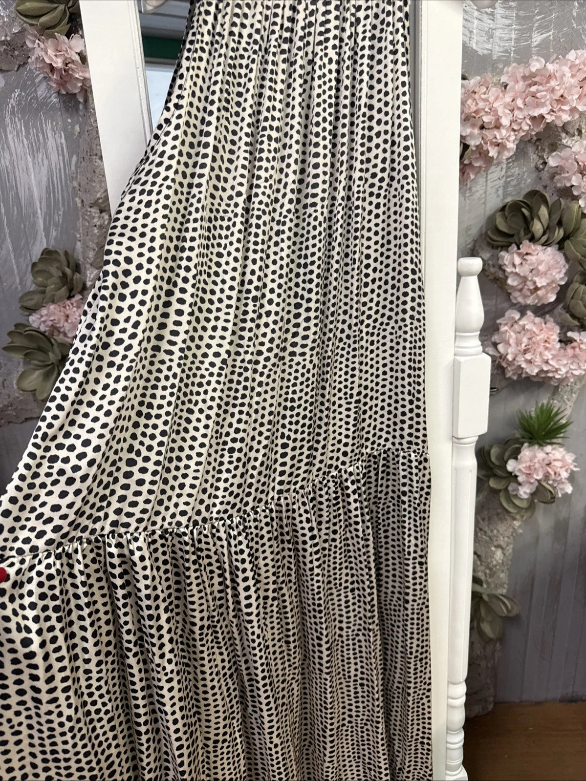 vestito donna lungo fantasia nero avorio Altamira Milano