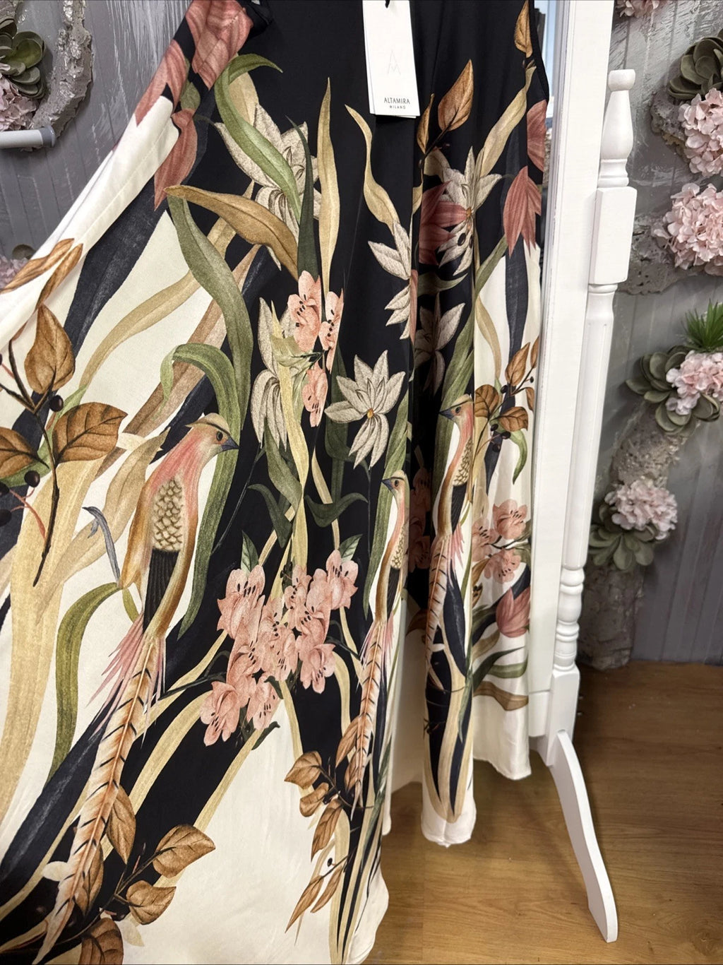Vestito Lungo Fantasia floreale nero e bianco