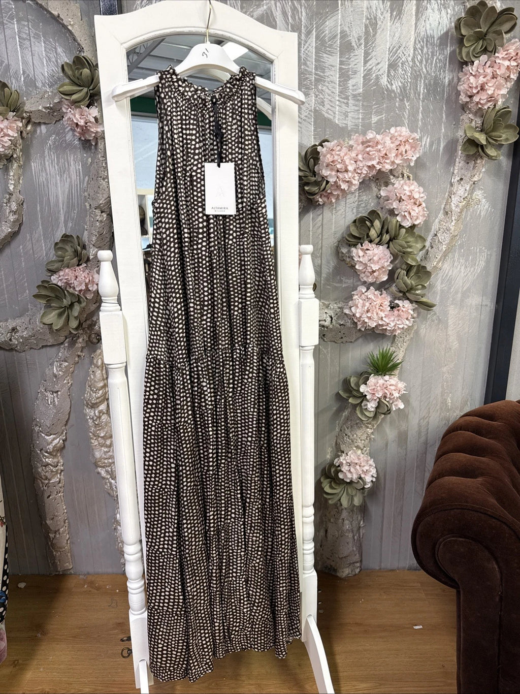 vestito donna lungo fantasia moka avorio Altamira Milano