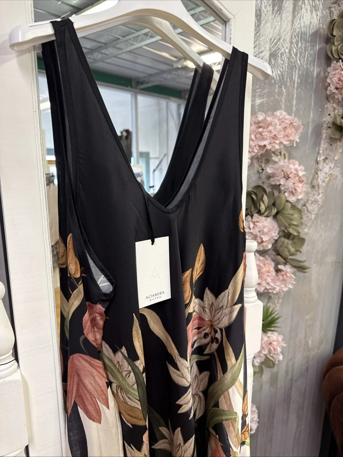 Vestito Lungo Fantasia floreale nero e bianco