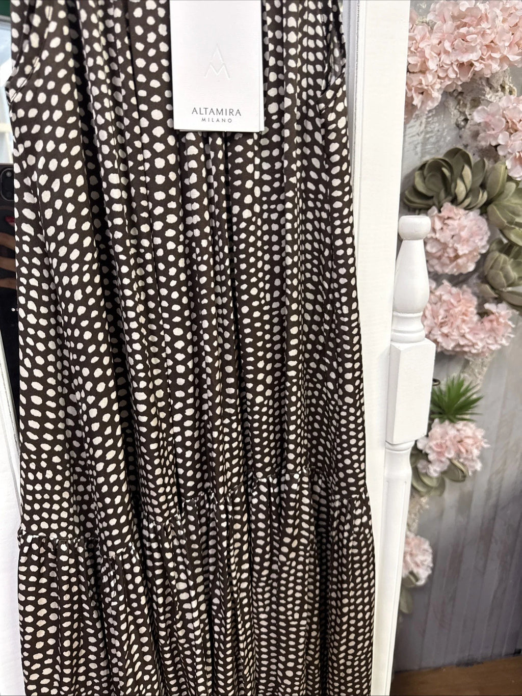 vestito donna lungo fantasia moka avorio Altamira Milano