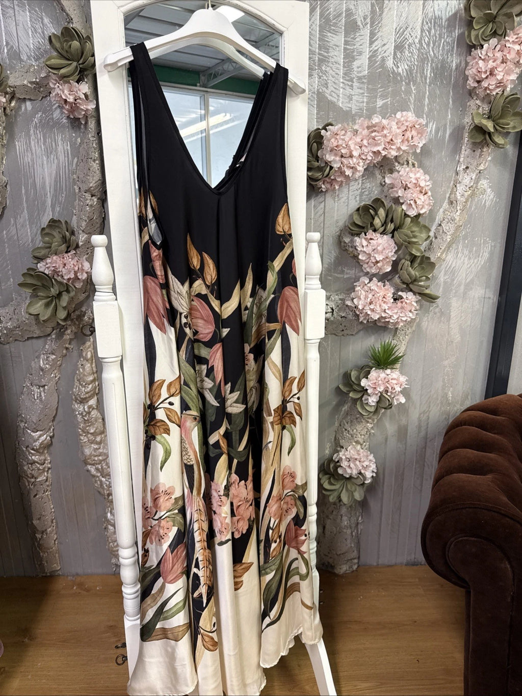 Vestito Lungo Fantasia floreale nero e bianco
