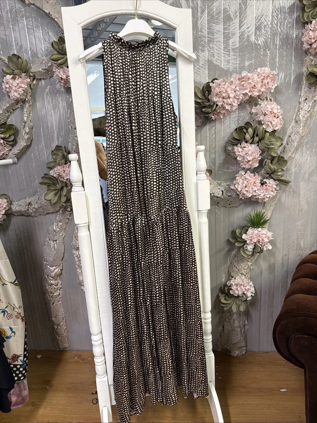 vestito donna lungo fantasia moka avorio Altamira Milano