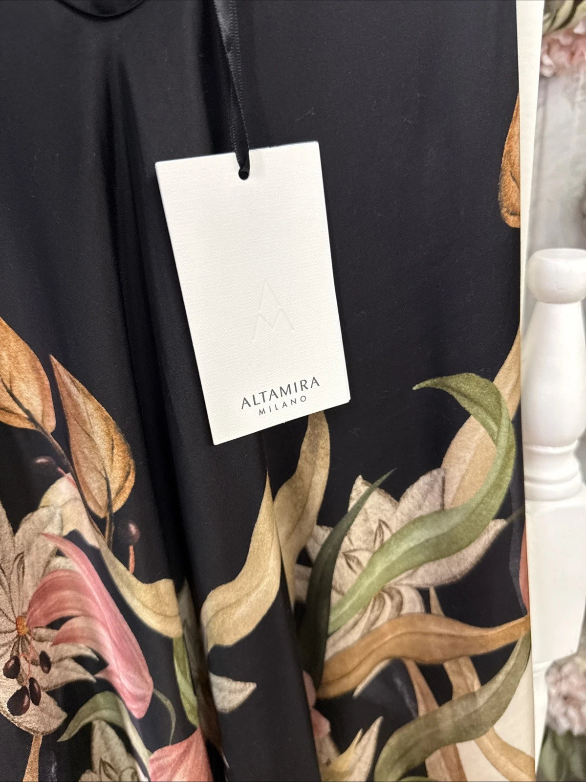 Vestito Lungo Fantasia floreale nero e bianco